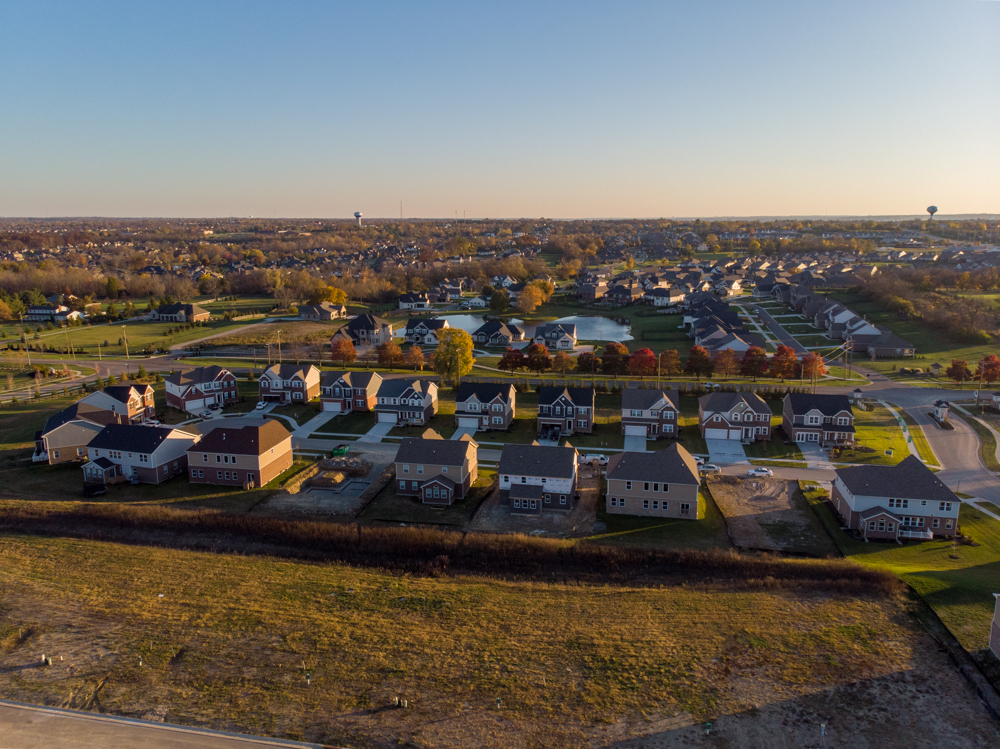 Aerial view of new home development in Liberty Township, OH