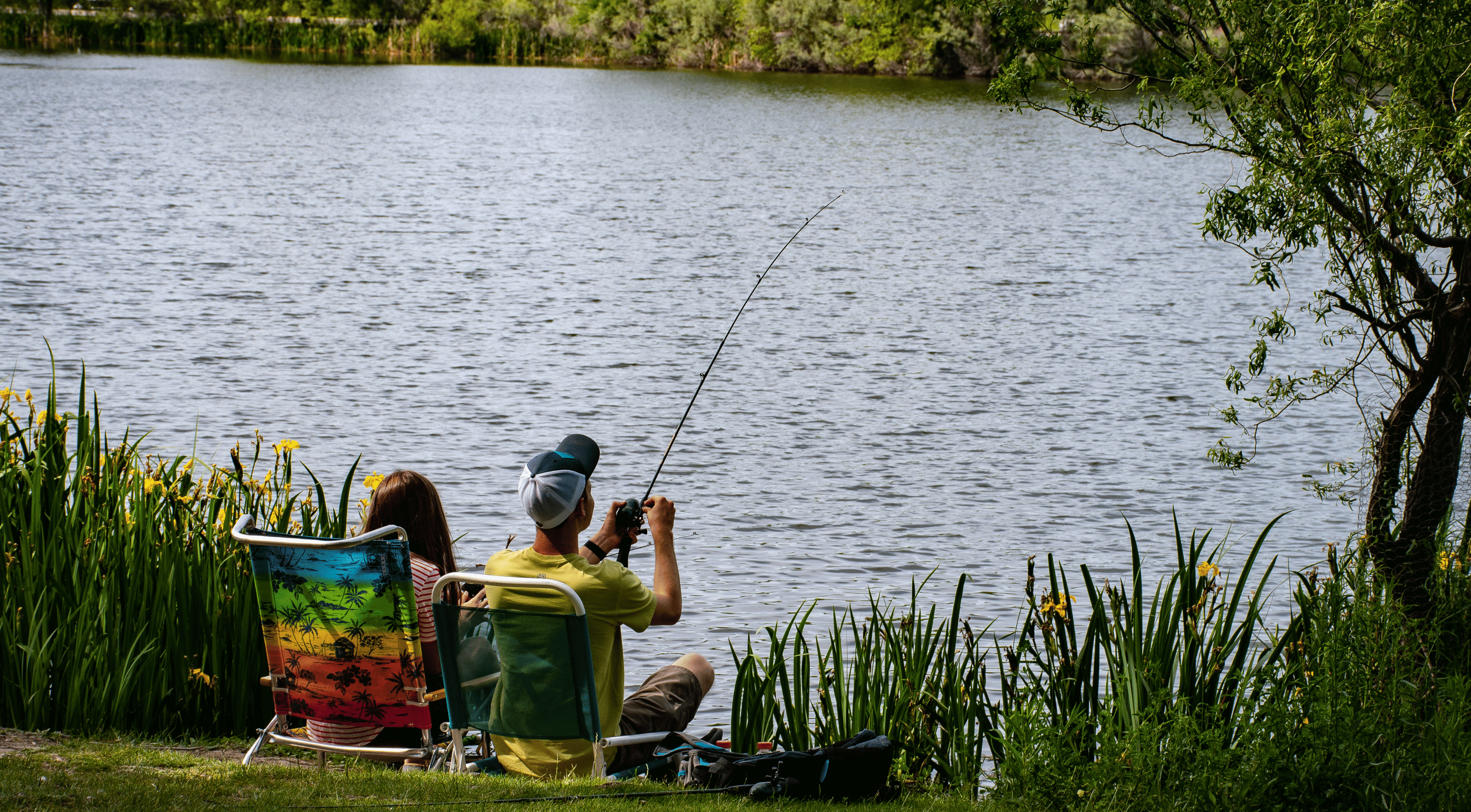 two friends fishing in armco park near lebanon, oh