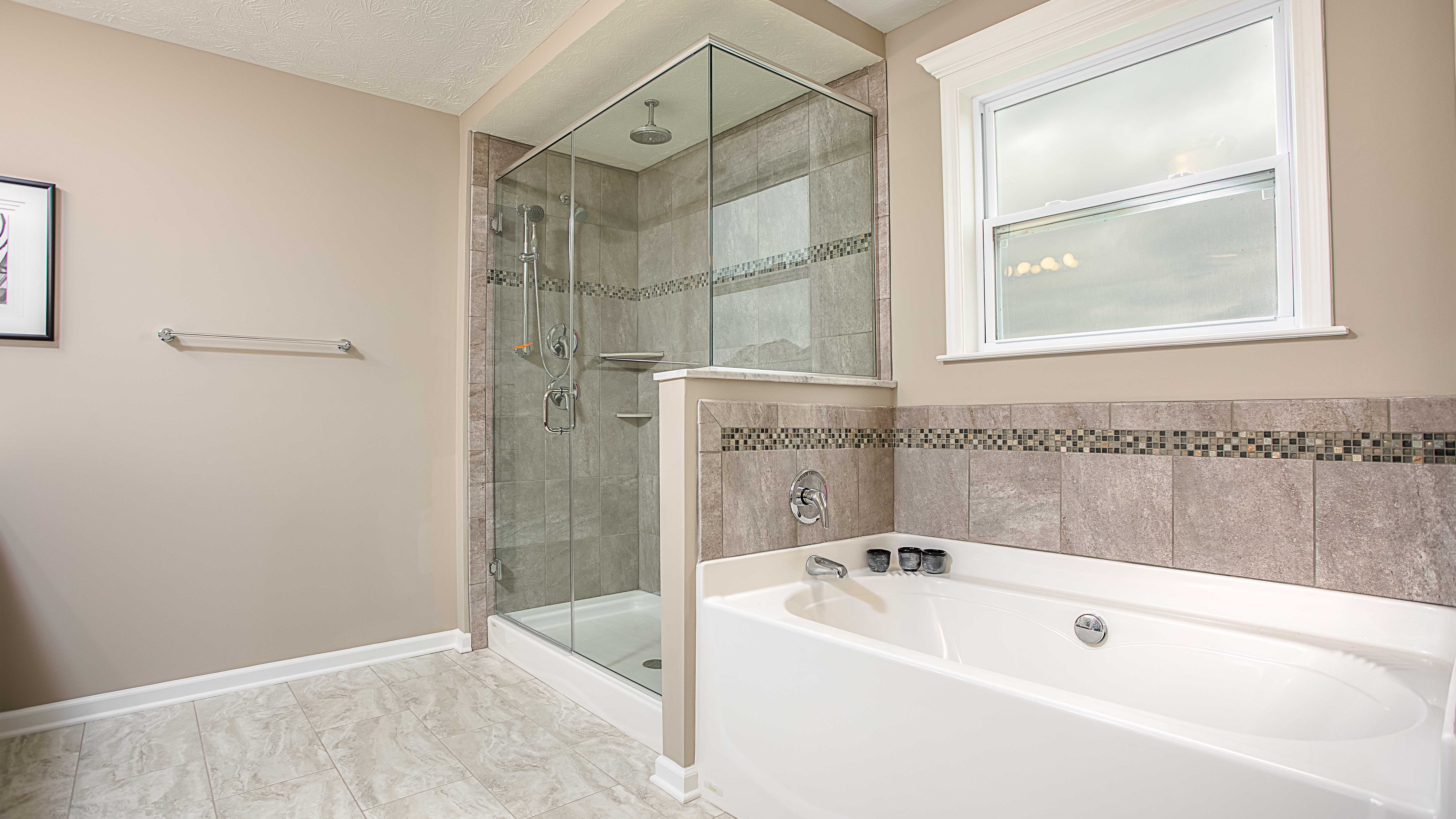 Master bathroom shower and soaking tub in Pleasant Hills, PA