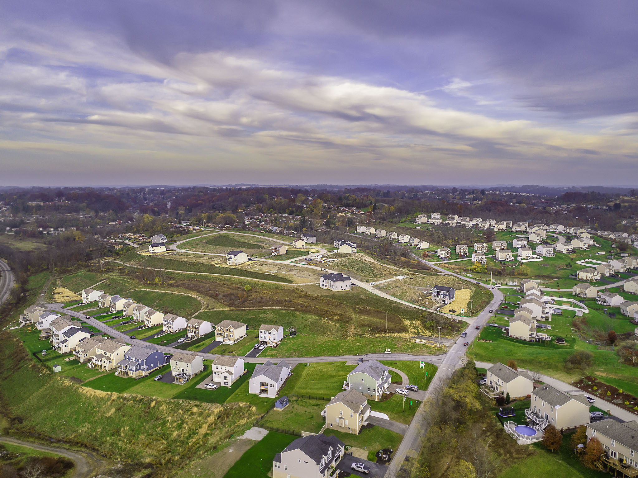 Aerial view of new homes for sale in Pleasant Hills, PA