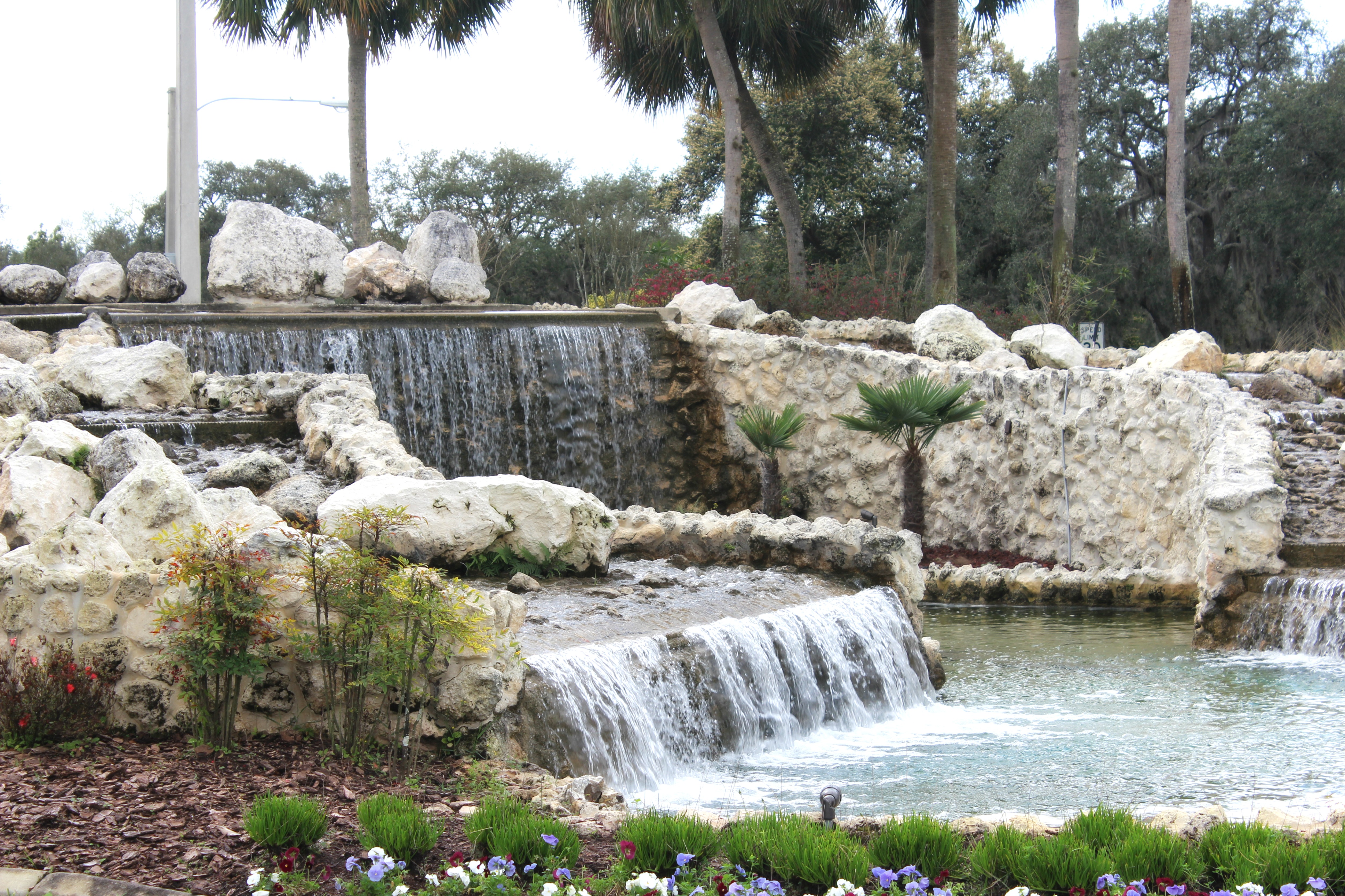 water fall water feature in marion oaks home development